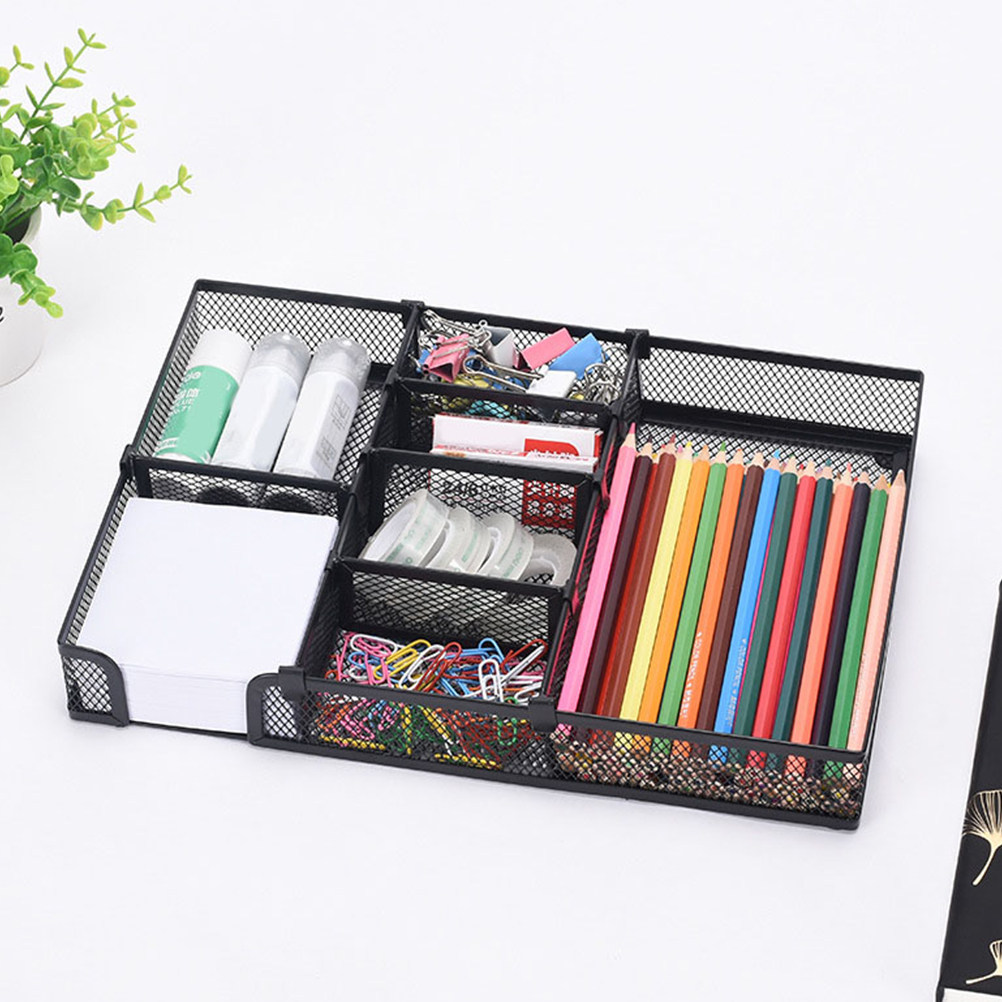 Drawer Organizer Tray - ถาดเก็บของสำนักงาน ที่จัดระเบียบโต๊ะทำงานโลหะ DIY กล่องลิ้นชักตาข่ายหลายช่อง ที่ใส่ปากกาสำหรับจัดระเบียบบนโต๊ะ