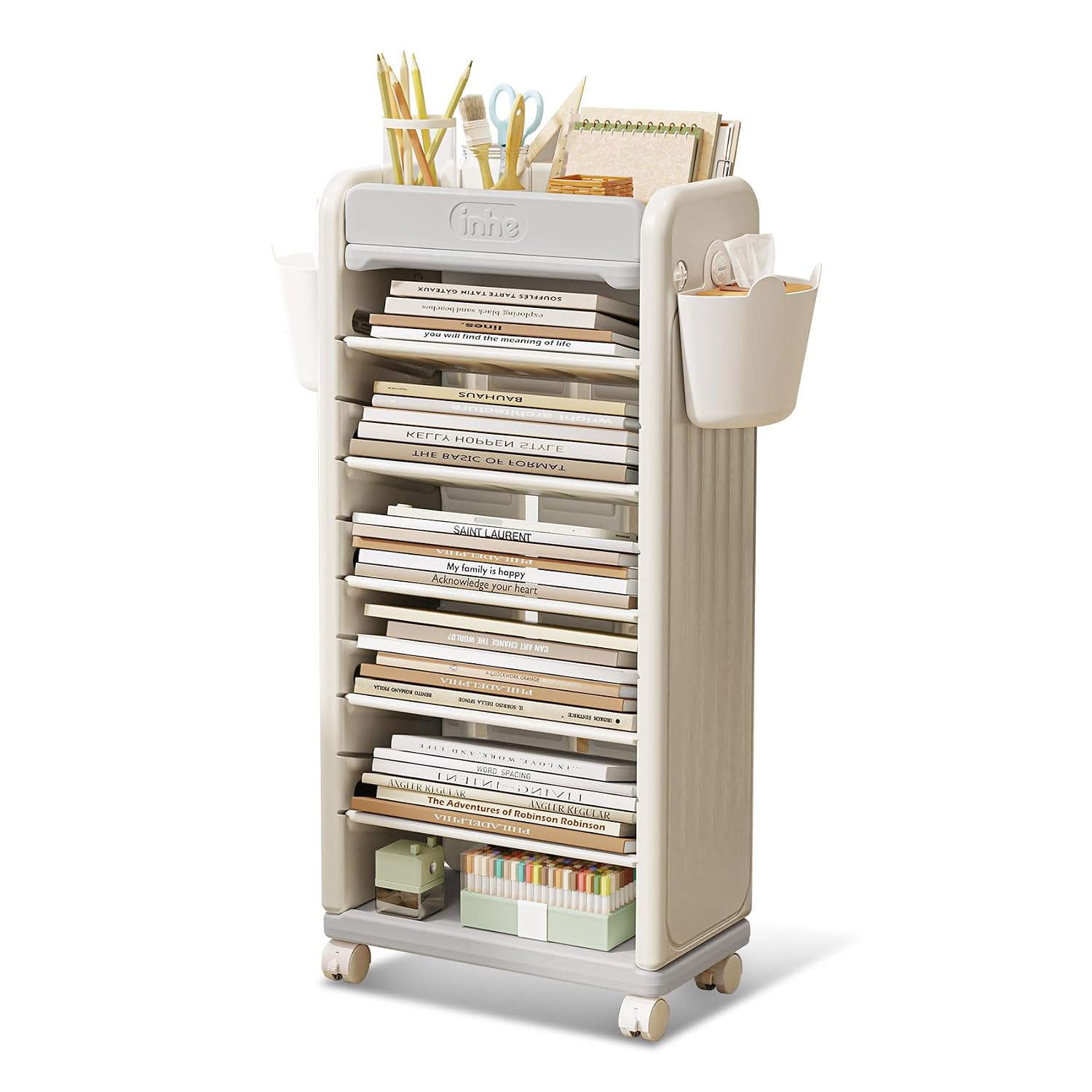 Book Cart Rolling - ® รถเข็นหนังสือ 7 ชั้น | ชั้นวางหนังสือเคลื่อนที่,