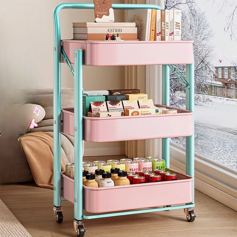 Book Cart Rolling - รถเข็นเก็บของแบบพับได้หลายชั้น พร้อมล้อเลื่อน สำหรับจัดเก็บของในครัว บ้าน ห้องนอน หนังสือ