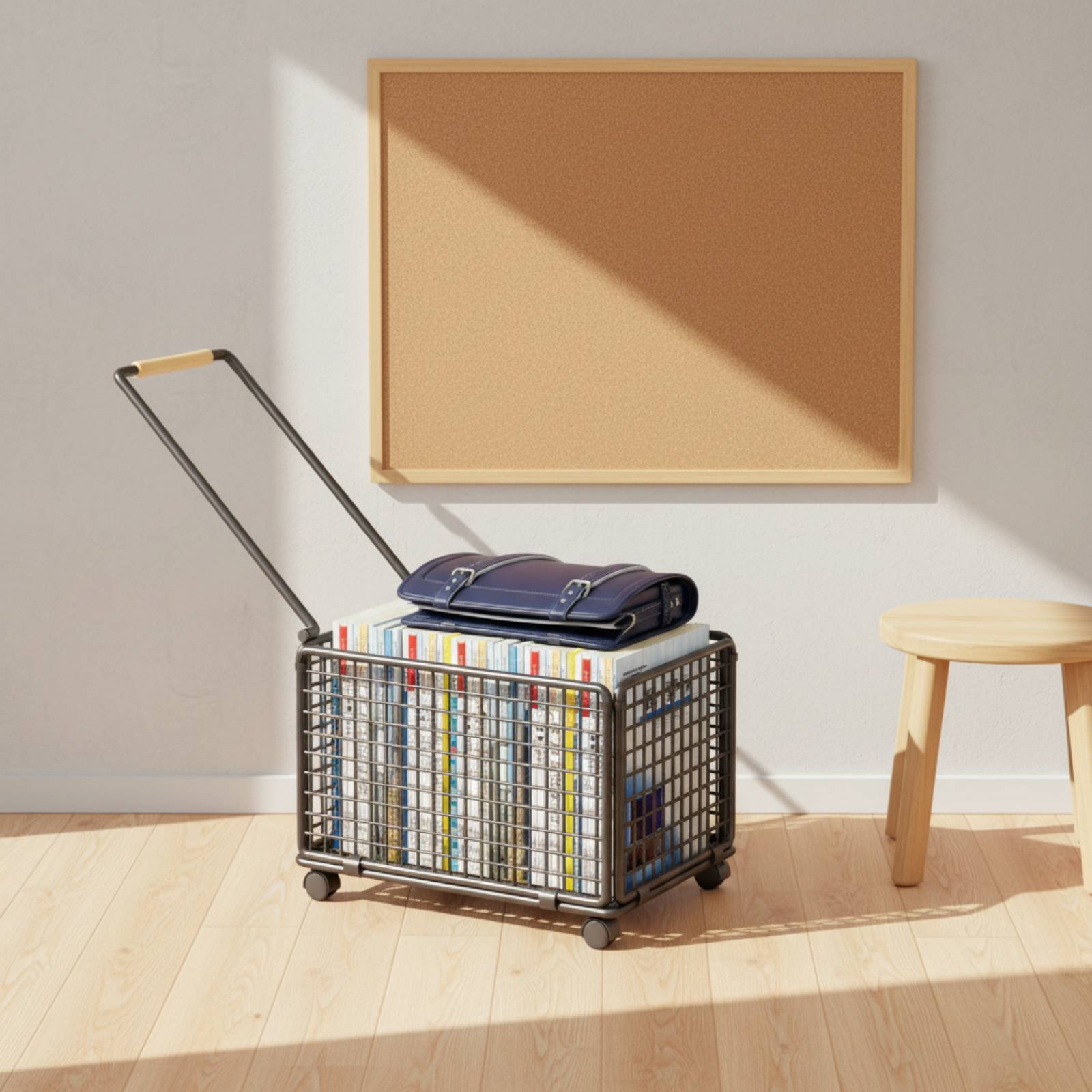 Book Cart Rolling - รถเข็นเก็บของข้างโต๊ะพร้อมล้อเลื่อน รถเข็นหนังสือเคลื่อนที่ ตะกร้าหนังสือเคลื่อนที่ ประหยัดพื้นที่ หน่วยเก็บหนังสือแบบเคลื่อนที่ ป้องกันสนิม