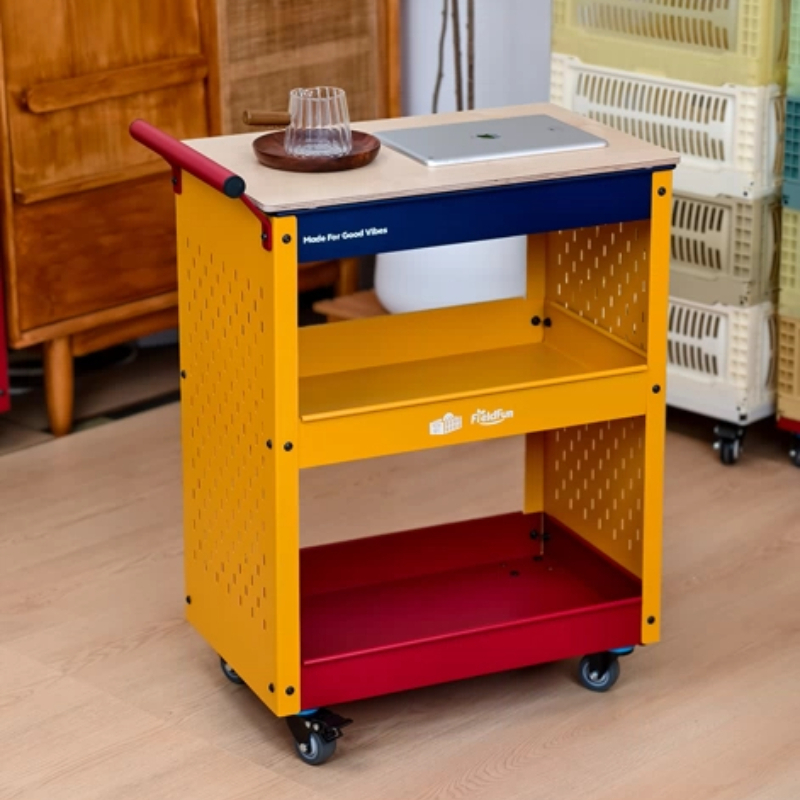 Book Cart Rolling - รถเข็นอเนกประสงค์แบบมีแผ่นเพ็กบอร์ด โดพามีน รถเข็นเก็บของเคลื่อนที่ ชั้นวางของอเนกประสงค์สำหรับหนังสือ ขนม และของใช้ในบ้าน