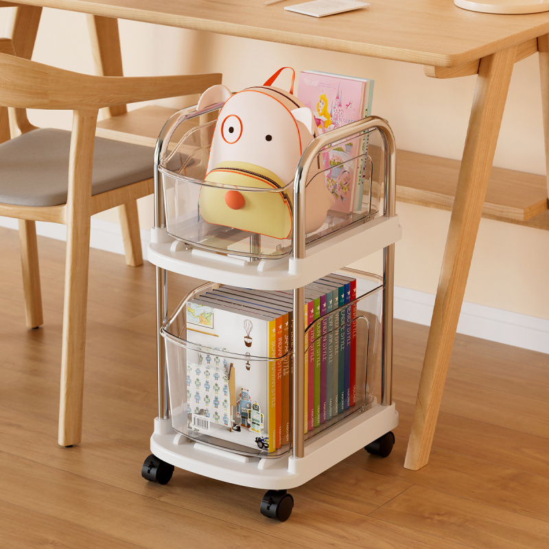 Book Cart Rolling - รถเข็นเก็บของแบบมีล้อ ชั้นวางของพลาสติกเคลื่อนที่ได้ ใต้โต๊ะ สำหรับเก็บหนังสือ กระเป๋า ของใช้ในห้องเด็ก