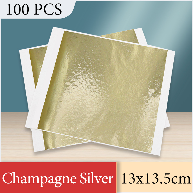 Office Furniture Loft - 13x13.5 ซม.แชมเปญเงินฟอยล์กระดาษ Gold Leaf แผ่นศิลปะเฟอร์นิเจอร์ตกแต่งเล็บภาพวาด Gilding