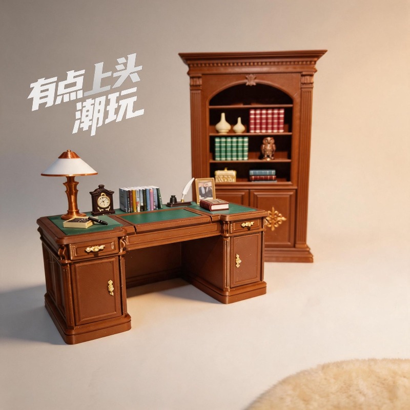 Office Furniture Loft - ชุดเก้าอี้สำนักงานสไตล์อเมริกันโบราณขนาด 1/12 ของแท้ ชุดโมเดลตกแต่งสมจริงสำหรับบ้าน/สำนักงาน ของสะสม