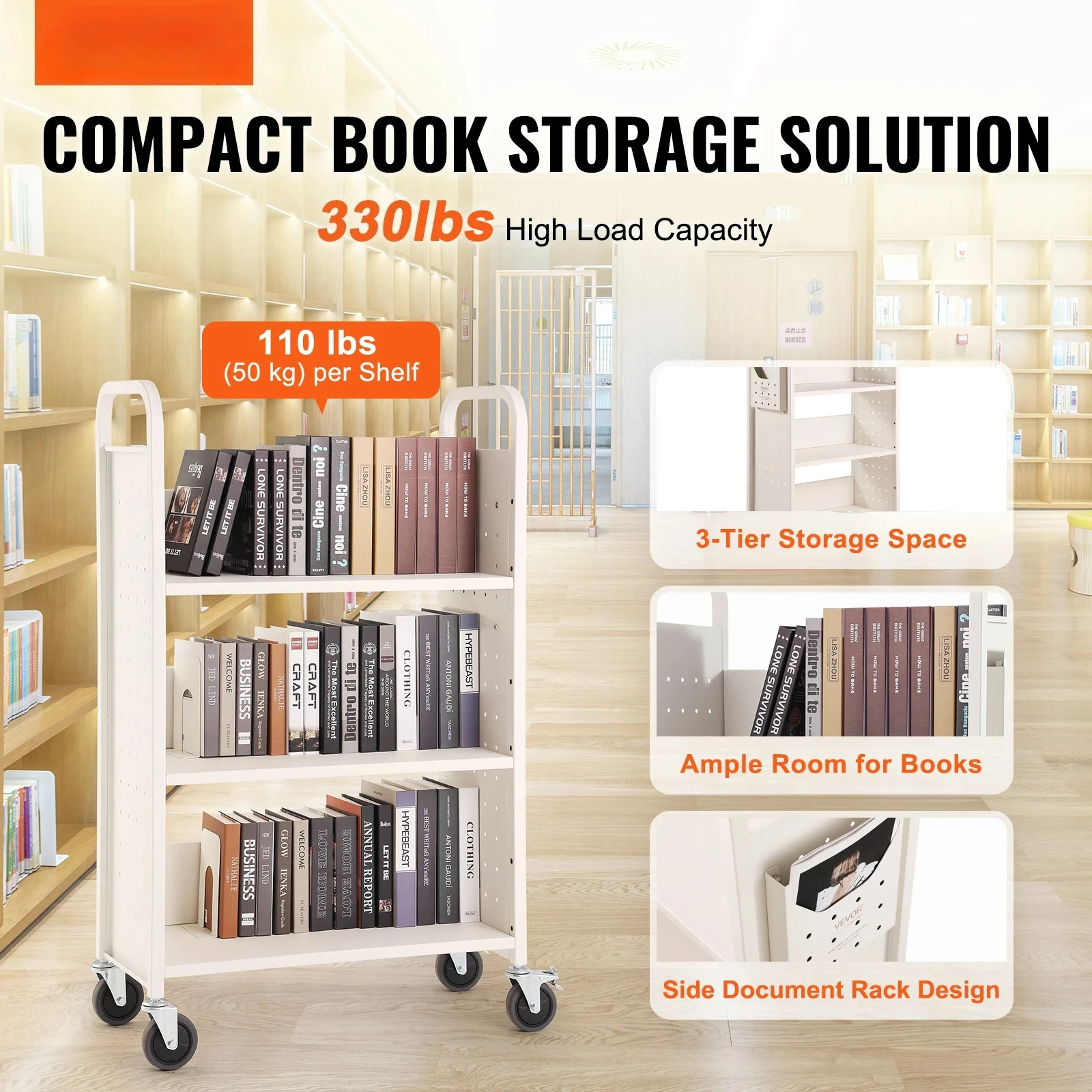 รถเข็นหนังสือแบบมีล้อเลื่อนรูป - Book Cart Rolling บทวิจารณ์และราคา