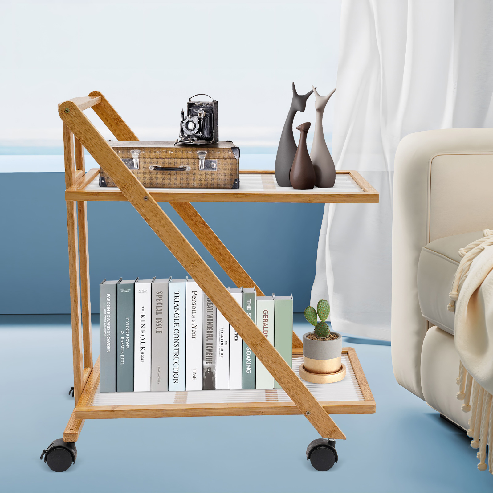 รถเข็นเก็บของ 2 ชั้นแบบพับได้  - Book Cart Rolling บทวิจารณ์และราคา
